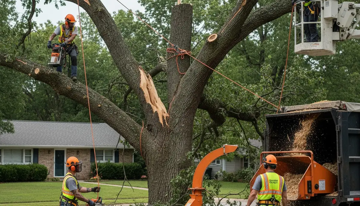 Emergency tree crew removing storm-damaged tree in Buffalo, NY