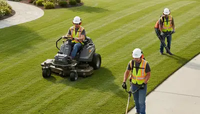 Buffalo, NY tree service crew providing lawn care and yard cleanup for a residential property