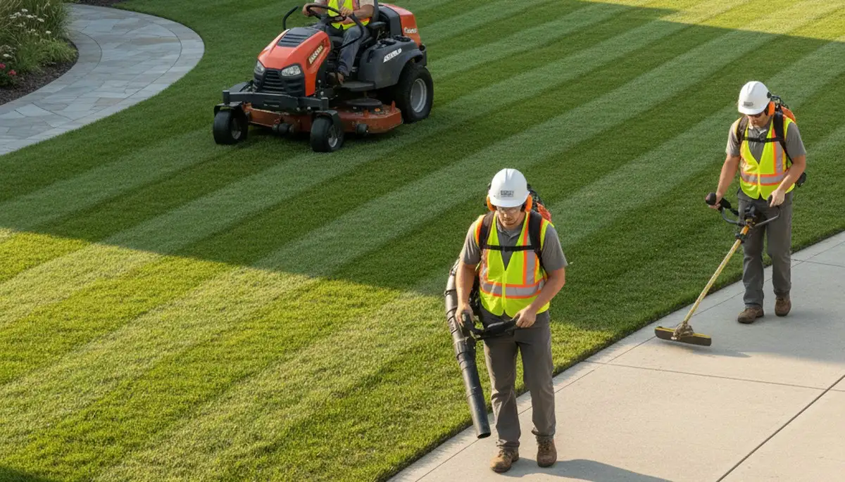 Buffalo, NY tree service crew providing lawn care and tree maintenance for residential properties
