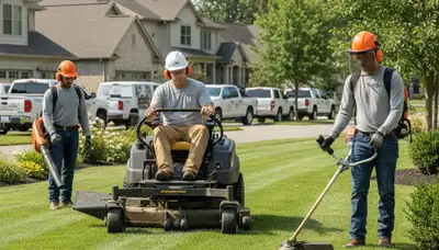 Buffalo, NY tree service crew improving lawn health for a residential yard
