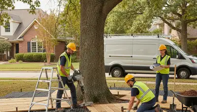Tree service crew protecting roots in Buffalo, NY for healthy trees and property safety