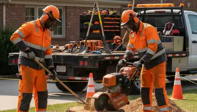 Stump removal service in Buffalo, NY clearing an old tree stump from a residential yard