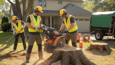 Stump removal service in Buffalo, NY clearing an old tree stump from a residential yard
