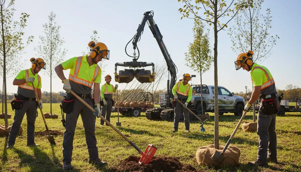 Buffalo, NY arborist planting a new tree for a residential landscape service