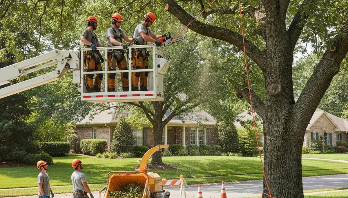 Buffalo, NY tree service crew removing a hazardous tree with professional equipment