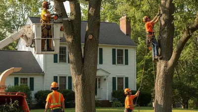 Tree service crew in Buffalo, NY trimming and removing trees for safe, professional property care