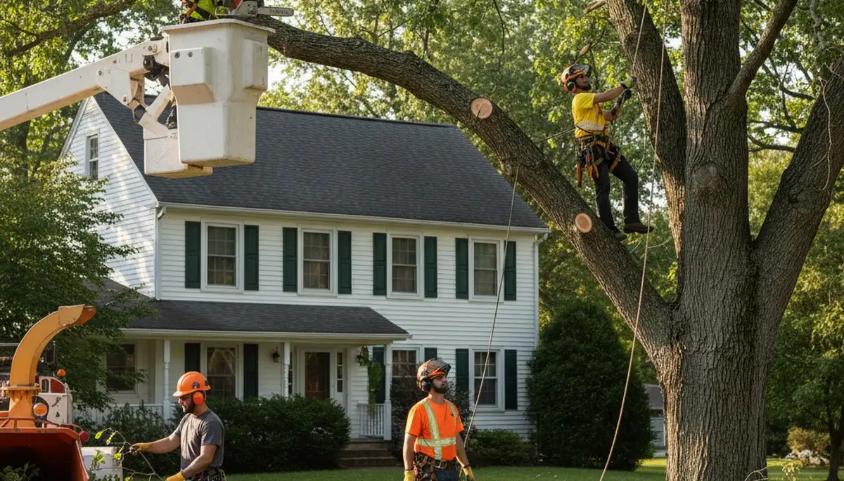 Buffalo, NY tree service team removing a tree for safe residential property maintenance