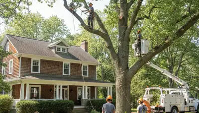 Tree service crew in Buffalo, NY providing professional tree care and removal on a residential property