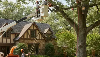 Tree service crew in Buffalo, NY handling tree removal and pruning for a commercial property