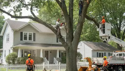 Tree service crew in Buffalo, NY trimming trees for safe, professional property care