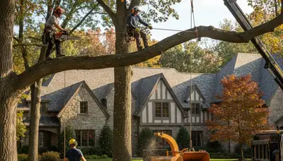Tree service crew in Buffalo, NY handling tree trimming and removal for a local property